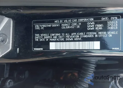 2015 Volvo S60 T6 R-Design Platinum z USA, uszkodzony, nr VIN YV1902THXF1306141